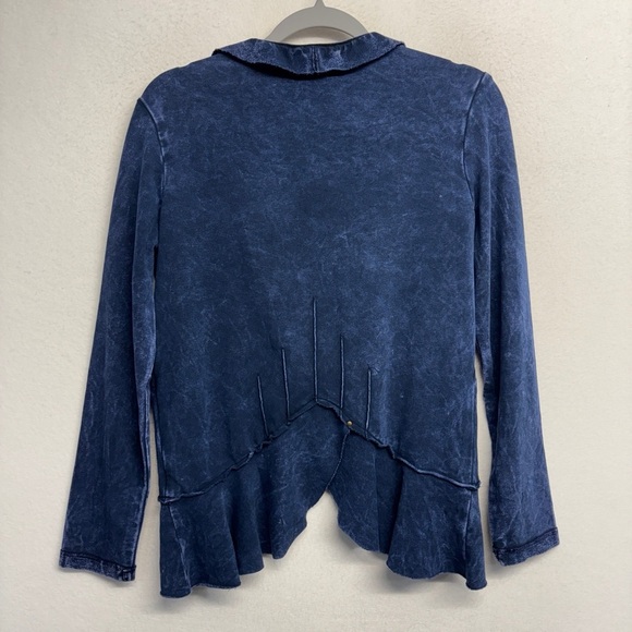 Testimony LA Navy Blue Cardigan Ruffle L Tie Front Pockets Cotton Stretch USA - Picture 2 of 7